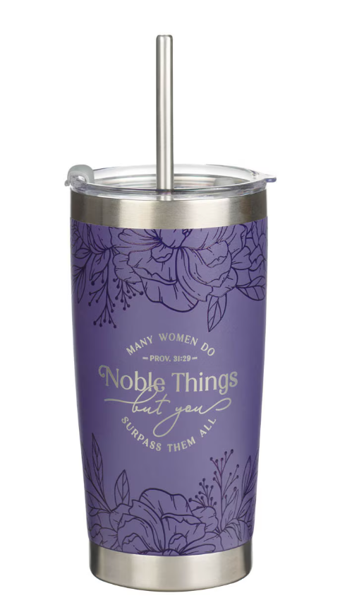 Noble Things Lavender Floral Stainless Steel Tumbler - Proverbs 31:29