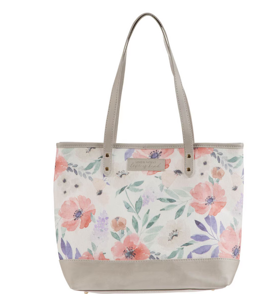 Love is Patient Coral Poppy Canvas Tote Bag