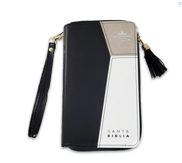 Biblia Chequera para Mujeres RV1960 con indice negro/blanco pequeña con lazo y agarradera de mano