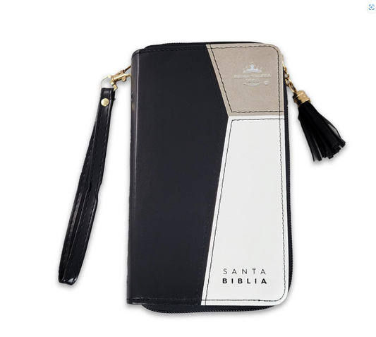 Biblia Chequera para Mujeres RV1960 con indice negro/blanco pequeña con lazo y agarradera de mano