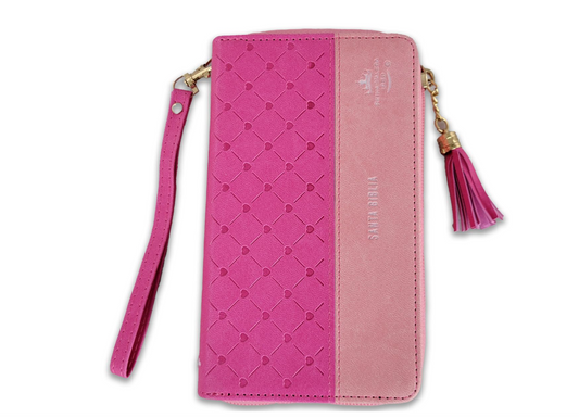 Biblia Chequera para Mujeres RV1960 fucsia y rosa pequeña con lazo y agarradera de mano
