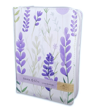 Biblia con Cierre Portátil 12 puntos RV1960, imit piel flores lila con índice y canto floral