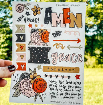 Midnight Mercies Amen  Floral Sticker Sheet|Hoja de pegatinas florales de Midnight Mercies