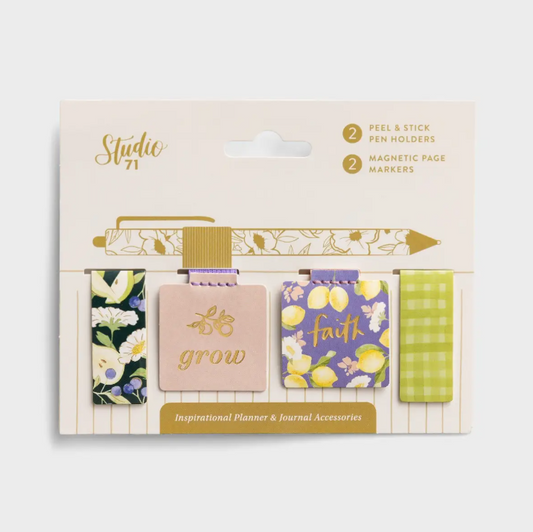 Studio 71 - Magnetic Page Marker & Peel and Stick Pen Holder Set|Studio 71 - Juego de marcador de página magnético y soporte para bolígrafo autoadhesivo