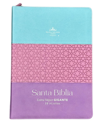 Biblia RVR60 Letra Súper Gigante 19 puntos. I/piel Tritono Azul/rosa/lila. Con cierre/índice