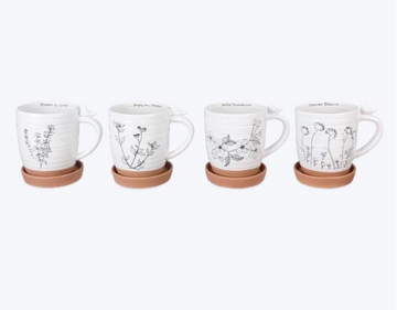Taza de maceta de gres con bandeja de fondo para posavasos