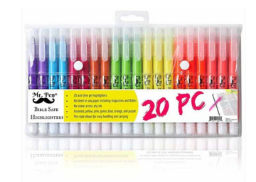 Resaltadores de gel Mr. Pen, sin sangrado, para Biblia, colores surtidos, paquete de 20