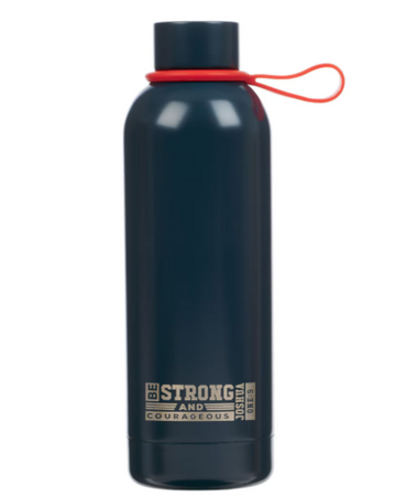 Botella de agua de acero inoxidable azul, fuerte y valiente - Josué 1:9 | Strong and Courageous
