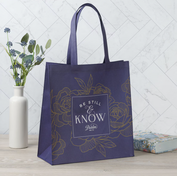 Bolso rehusable Be Still Navy - Psalm 46:10 | Estate quieto Salmo 46:10