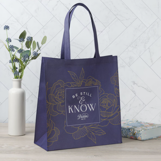 Bolso rehusable Be Still Navy - Psalm 46:10 | Estate quieto Salmo 46:10