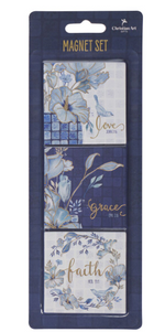 Juego de magnetos Love, Grace, Faith Blue Floral | Amor, Gracia, Fe Floral Azul