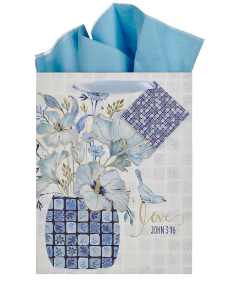 Bolsa de reagalo grande Love Blue Mosaic John 3:16| Amor Azul Mosaico Juan 3:16