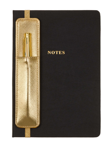 Diario negro con soporte dorado para bolígrafo | Black Journal with Gold Pen Holder