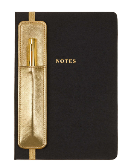 Diario negro con soporte dorado para bolígrafo | Black Journal with Gold Pen Holder