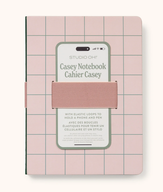 Peach & Green Grid Casey Notebook with Phone Loop | Libreta con sostenedor para celular y bolígrafo