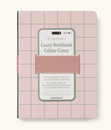 Peach & Green Grid Casey Notebook with Phone Loop | Libreta con sostenedor para celular y bolígrafo