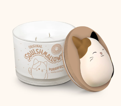 Squishmallows Cam Candle with Squishy Puff - Purrrfect Maple Donut | vela