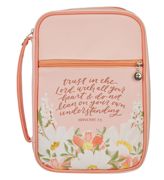 Funda de Biblia de Moda de Cuero Sintético Floral de Durazno Trust in the Lord " Confiar en el Señor "- Proverbios 3:5