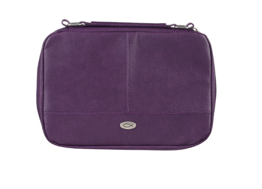 Funda de Biblia Organizadora de Cuero Sintético Morado de Doble Pliegue