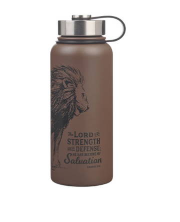The Lord is My Strength Brown Stainless Steel Water Bottle - Exodus 15:2