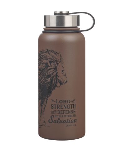 The Lord is My Strength Brown Stainless Steel Water Bottle - Exodus 15:2