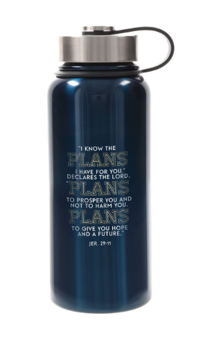 The Plans Navy Blue Stainless Steel Water Bottle - Jeremiah 29:11