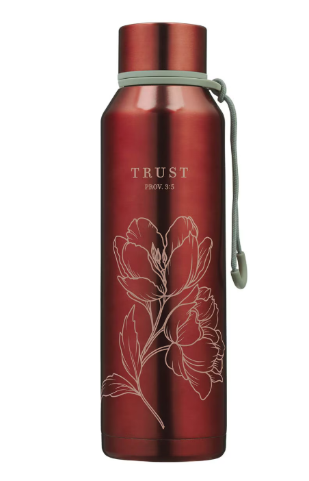 Trust Metallic Pomegranate Red Stainless Steel Water Bottle - Proverbs 3:5