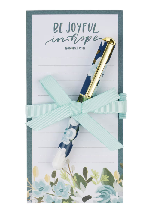 Be Joyful in Hope Magnetic Notepad and Pen Gift Set - Romans 12:12