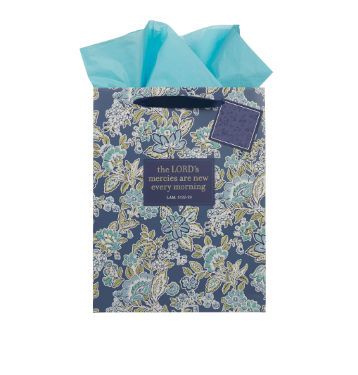 Morning Mercies Blue Green Floral Large Gift Bag Lam 3:22-23