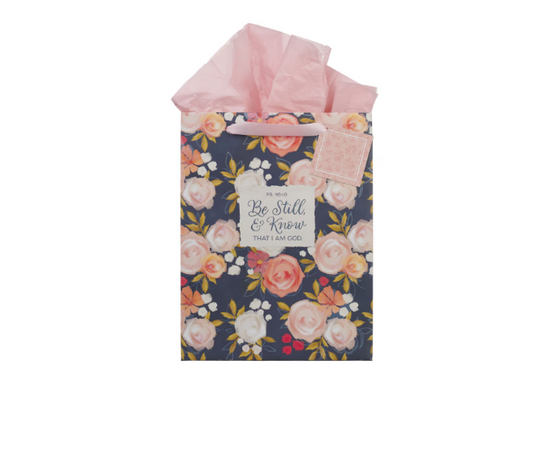 Be Still and Know Painted Peonies Large Portrait Gift Bag - Psalm 46:10