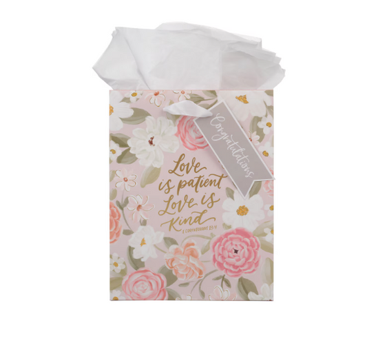 He Who Began a Good Work Turquoise Floral Medium Gift Bag - Philippians 1:6