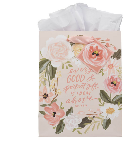 Every Good Gift Peach Floral Medium Gift Bag - James 1:17