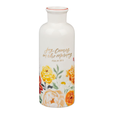 Joy Comes in the Morning Orange Foral Ceramic Table Vase - Psalm 30:5
