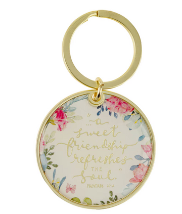 Sweet Friendship Bright Floral Wreath Keychain - Proverbs 27:9