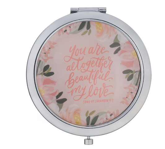 Altogether Beautiful Silver Metal Compact Mirror – Song of Solomon 4:7