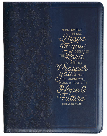 I Know the Plans Flowering Trellis Navy Blue Faux Leather Executive Padfolio - Jeremiah 29:11"Conozco los planes"