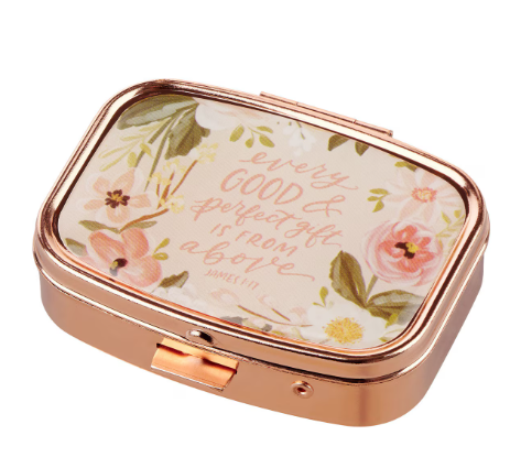 Every Good and Perfect Gift Rose Gold Pill Case - James 1:17"Cada bueno y perfecto"
