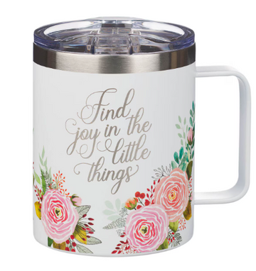 Find Joy Pink Floral Camp-style Stainless Steel Mug "Encuentra alegría"