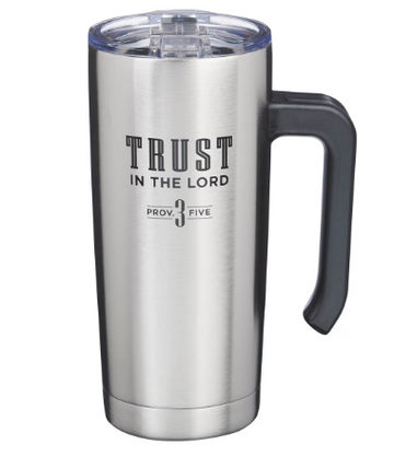 Trust in the Lord Stainless Steel Travel Mug with Handle - Psalm 3:5 "Confía en el Señor"