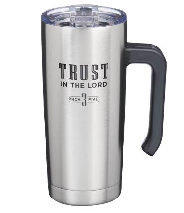 Trust in the Lord Stainless Steel Travel Mug with Handle - Psalm 3:5 "Confía en el Señor"