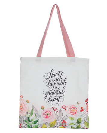 A Grateful Heart Pink Floral Tote Bag "Un corazón agradecido"