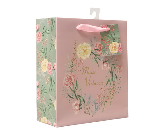 Bolsa de regalo mediano Mujer virtuosa rosada flores