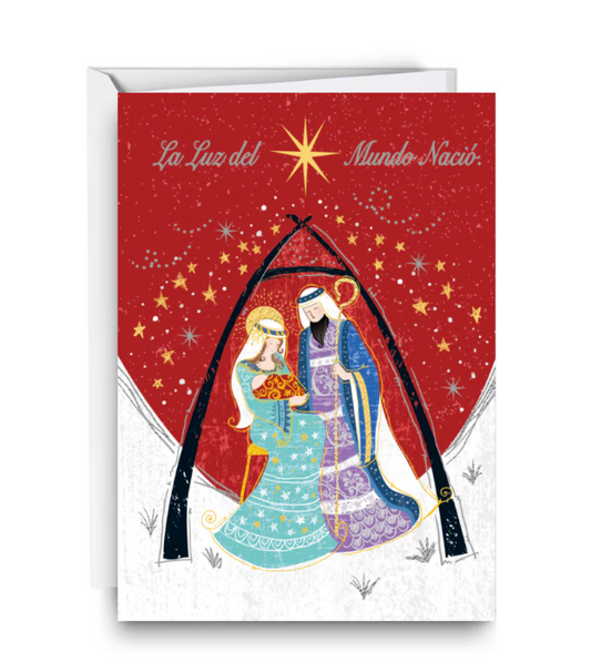 Tarjeta  navideña La luz del mundo nació