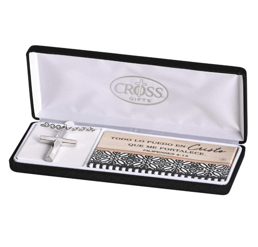Collar con Cruz en Acero Inoxidable | Caja de Regalo Filipenses 4:13