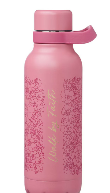 Botella de Agua Walk By Faith | Rosa Floral Acero Inoxidable
