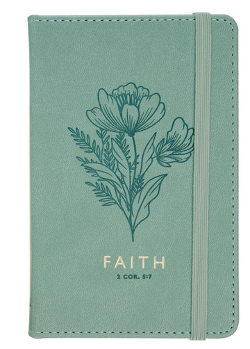 Cuaderno Faith Teal Floral Tapa Dura con Banda Elástica | 2 Corintios 5:7