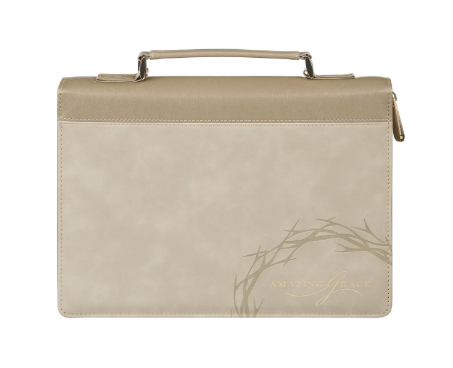 Cubierta para Biblia Amazing Grace | Cuero Sintético Taupe | Corona de Espinas | Isaías 53:5