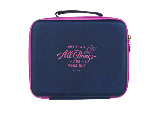 Funda Organizador Doble para Biblia - Azul Marino | Con Dios Todo Es Posible (Mateo 19:26)