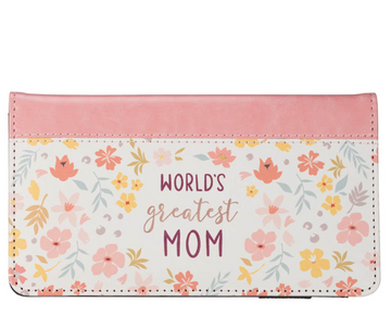Funda para Chequera World's Greatest Mom | Floral Durazno Piel Sintética