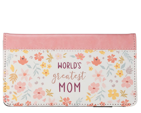 Funda para Chequera World's Greatest Mom | Floral Durazno Piel Sintética